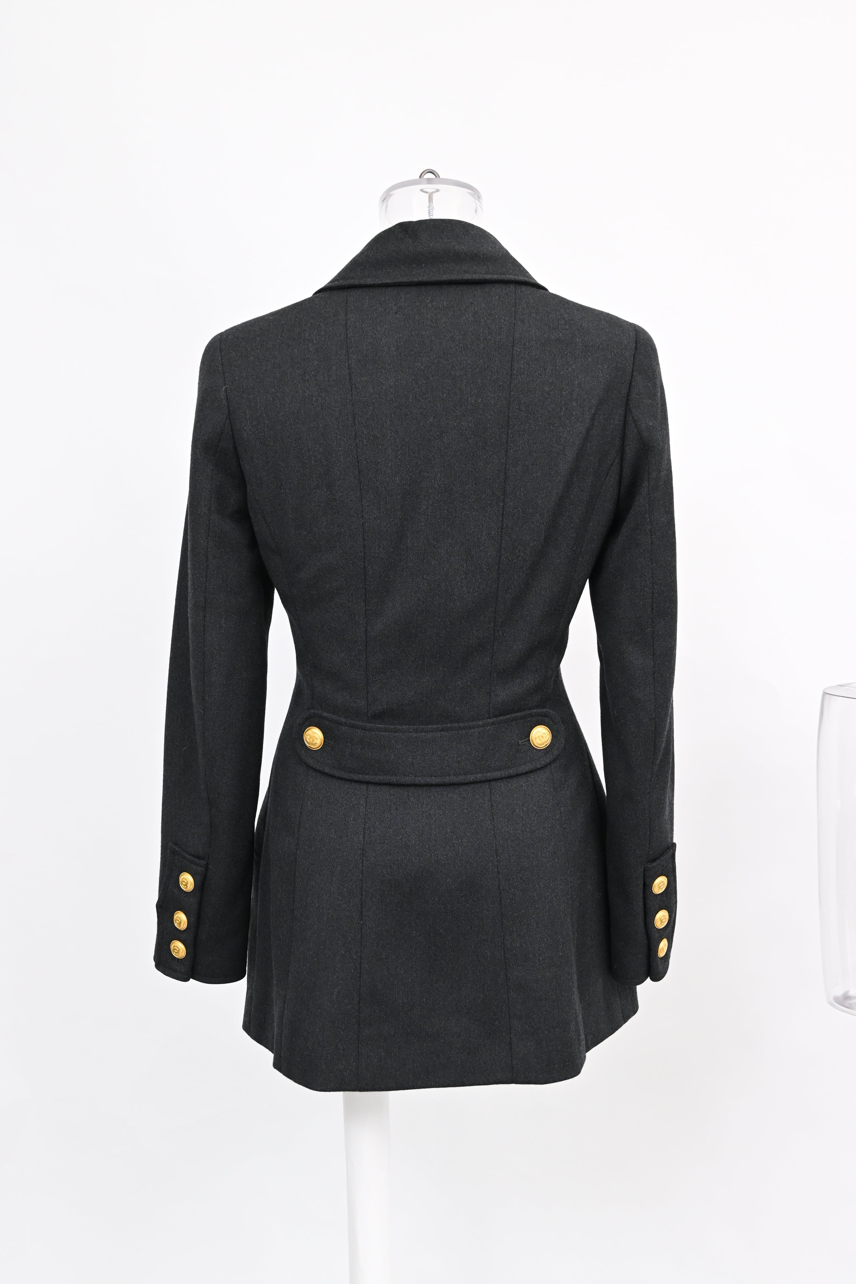 Women's Chanel Boutique Double-Breasted Peacoat in Black Wool