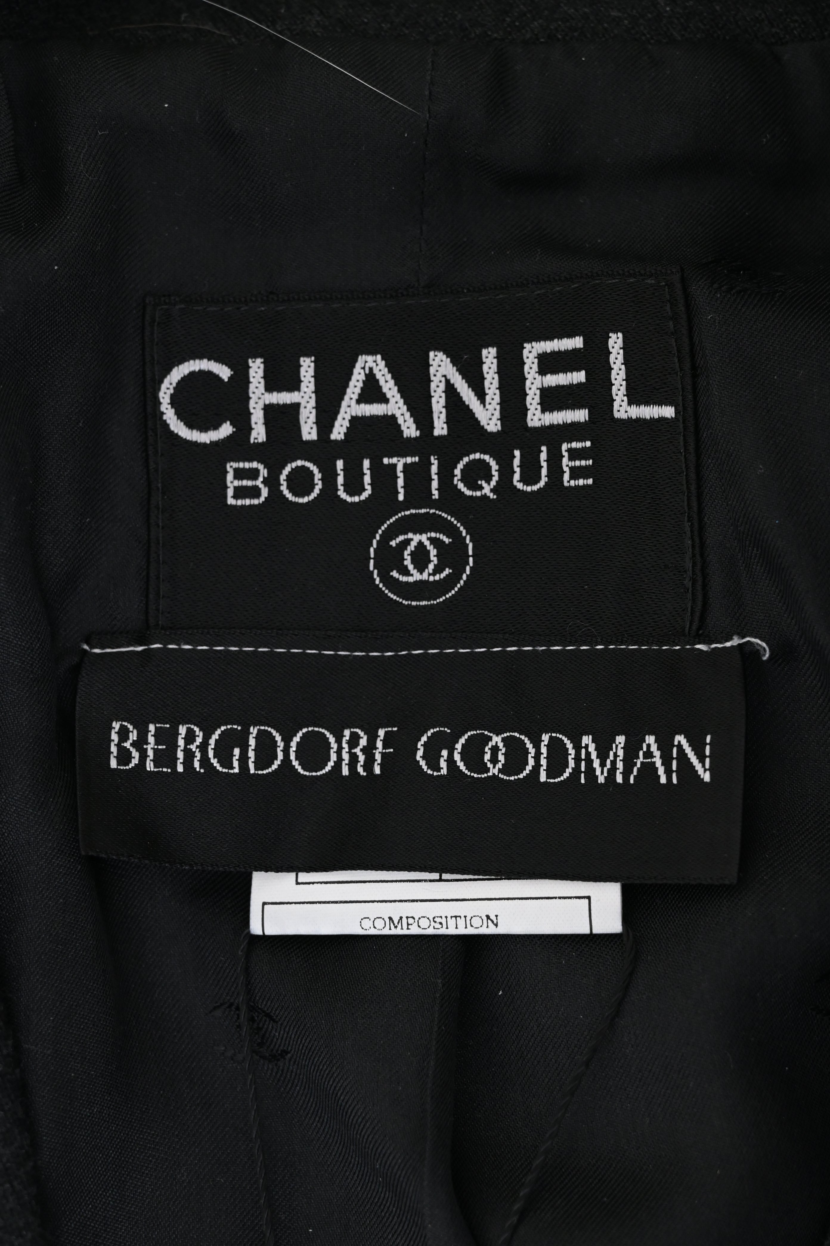 Women's Chanel Boutique Double-Breasted Peacoat in Black Wool