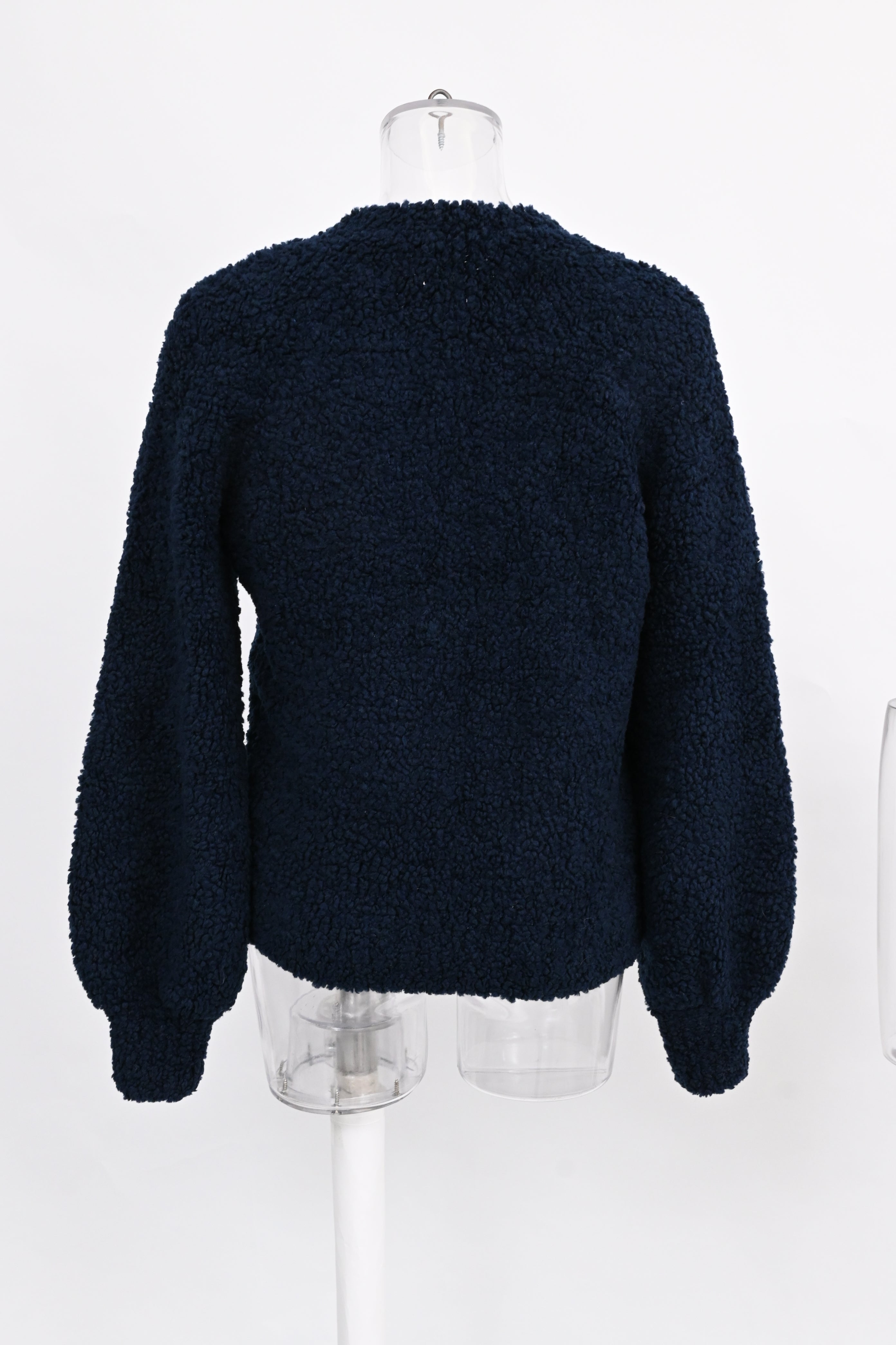 Women's Chanel CC Embroidered Sheared Sweater in Navy Blue Wool