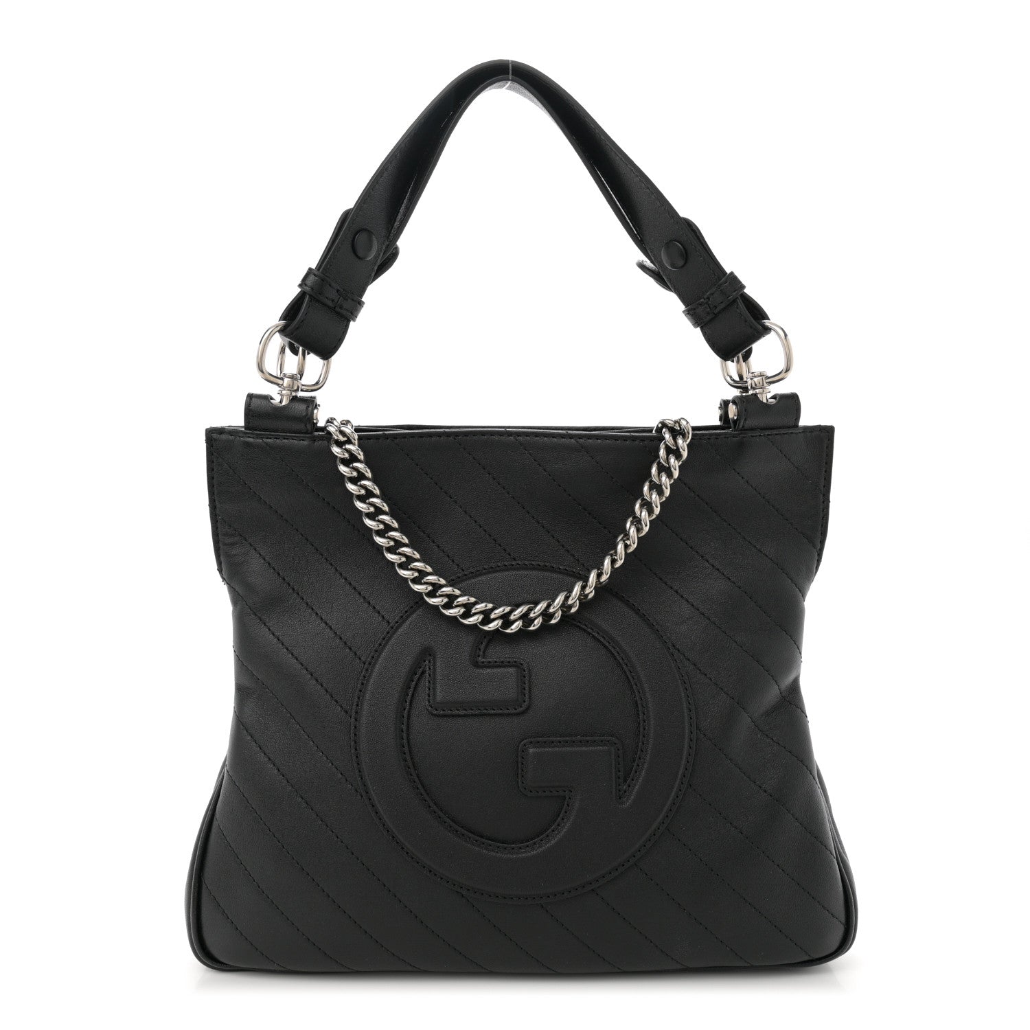Sakai Be Green Calfskin Diagonal Stitched Small Blondie Tote  Black