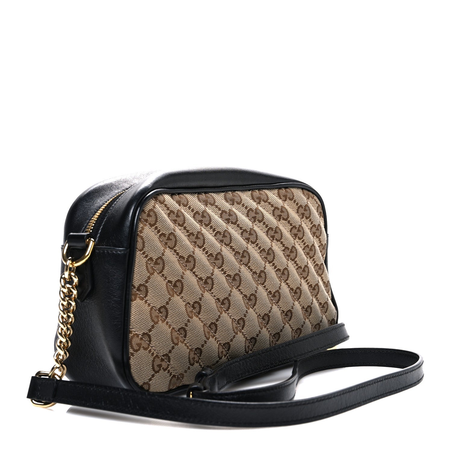 Monogram Matelasse Diagonal Small GG Marmont Chain Shoulder Bag Beige Black