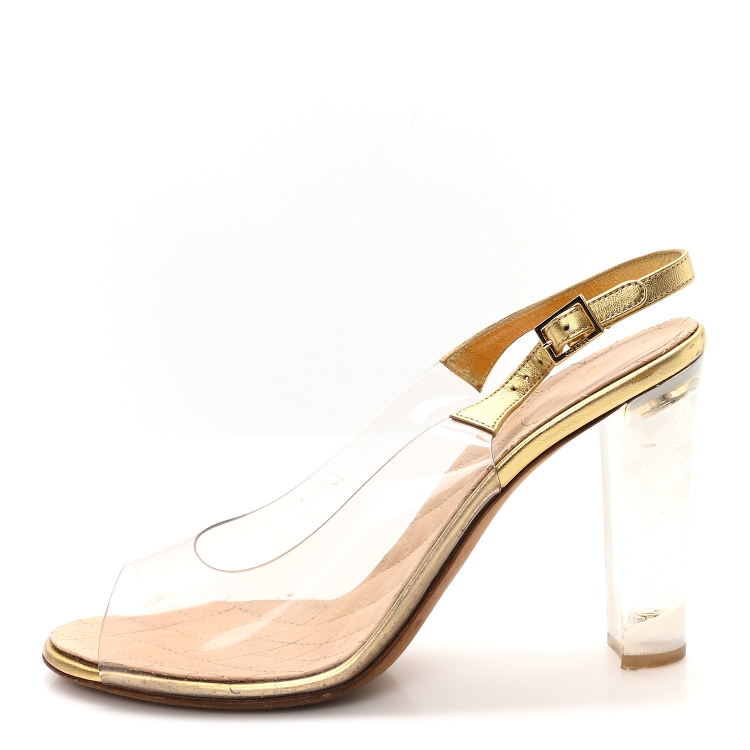 Metallic Calfskin PVC Peep Toe Heels 41 Gold