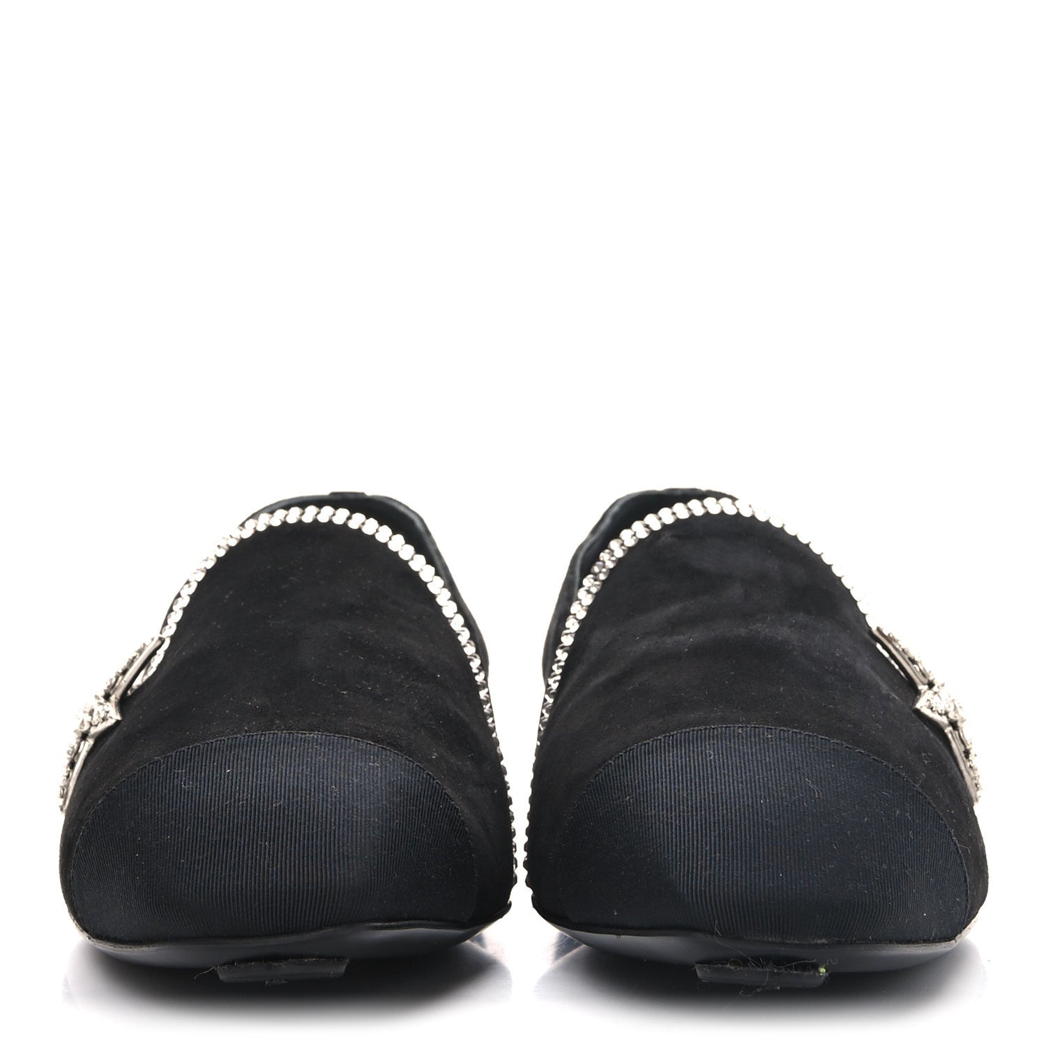 Suede Calfskin Grosgrain Crystal Star Mocassin Loafers 38 Black