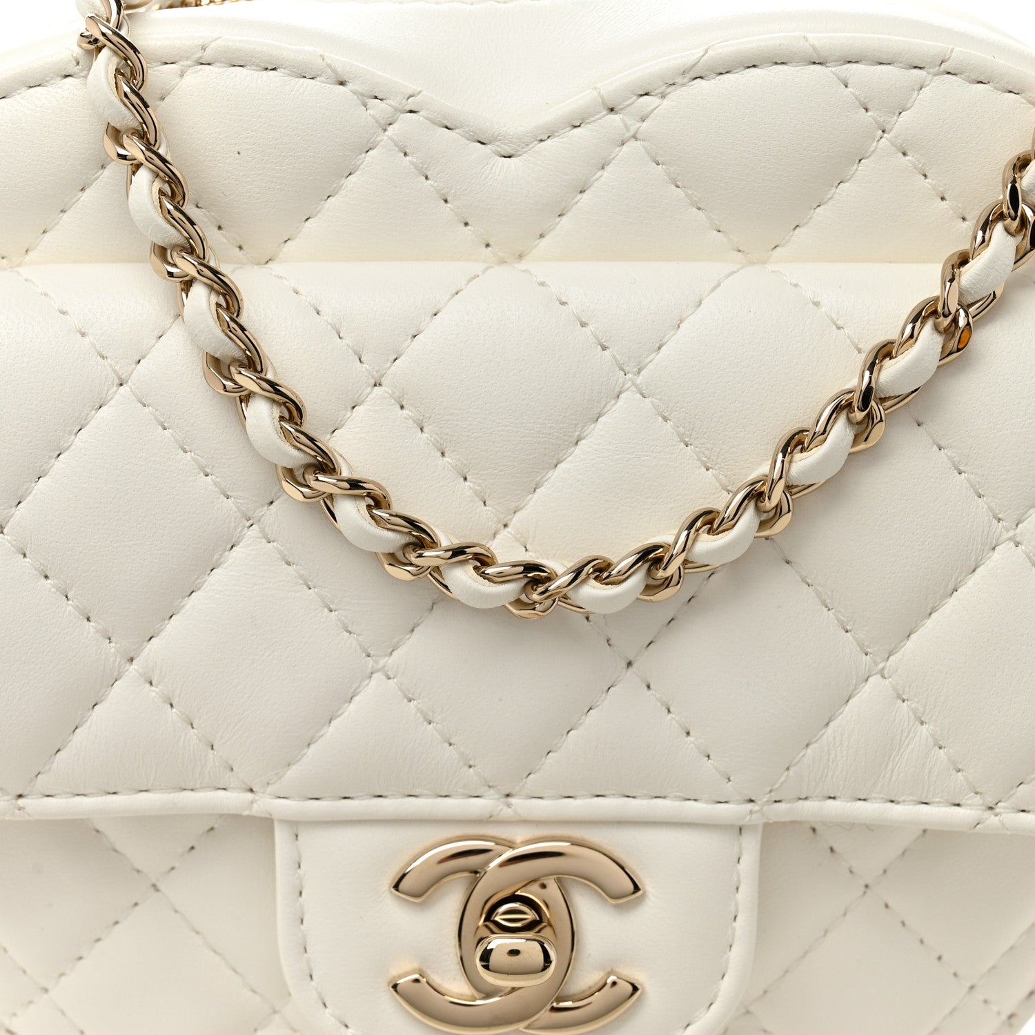 Lambskin Quilted CC In Love Heart Bag White