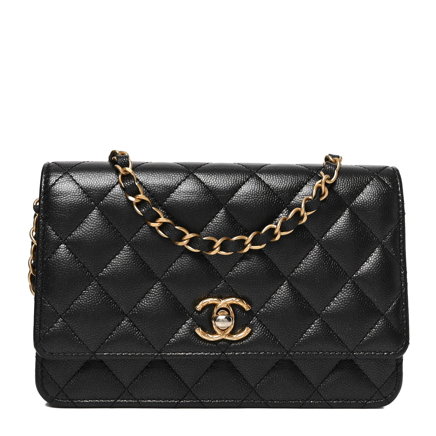 Pearly Caviar Quilted Fit For You Wallet On Chain WOC Navy