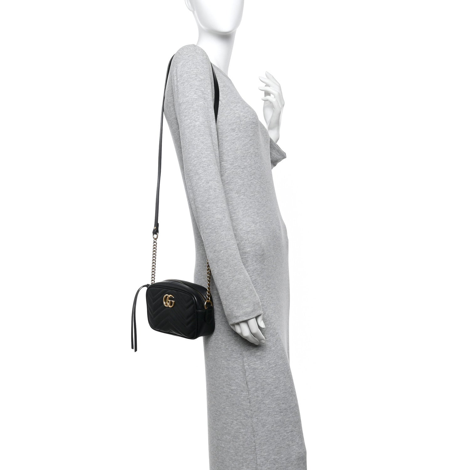 Calfskin Matelasse Mini GG Marmont Chain Shoulder Bag Black