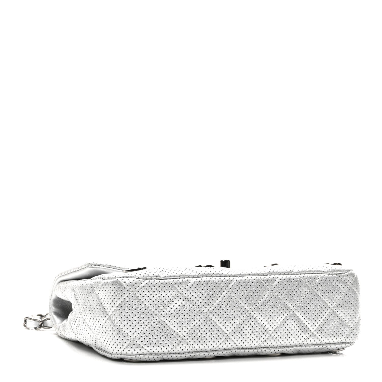 Perforated Metallic Lambskin Small CC Medals Flap Silver