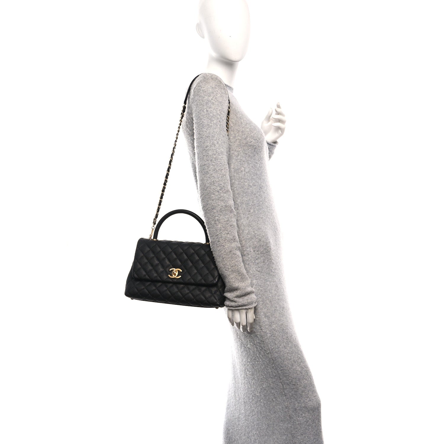 Caviar Quilted Small Coco Handle Flap Black