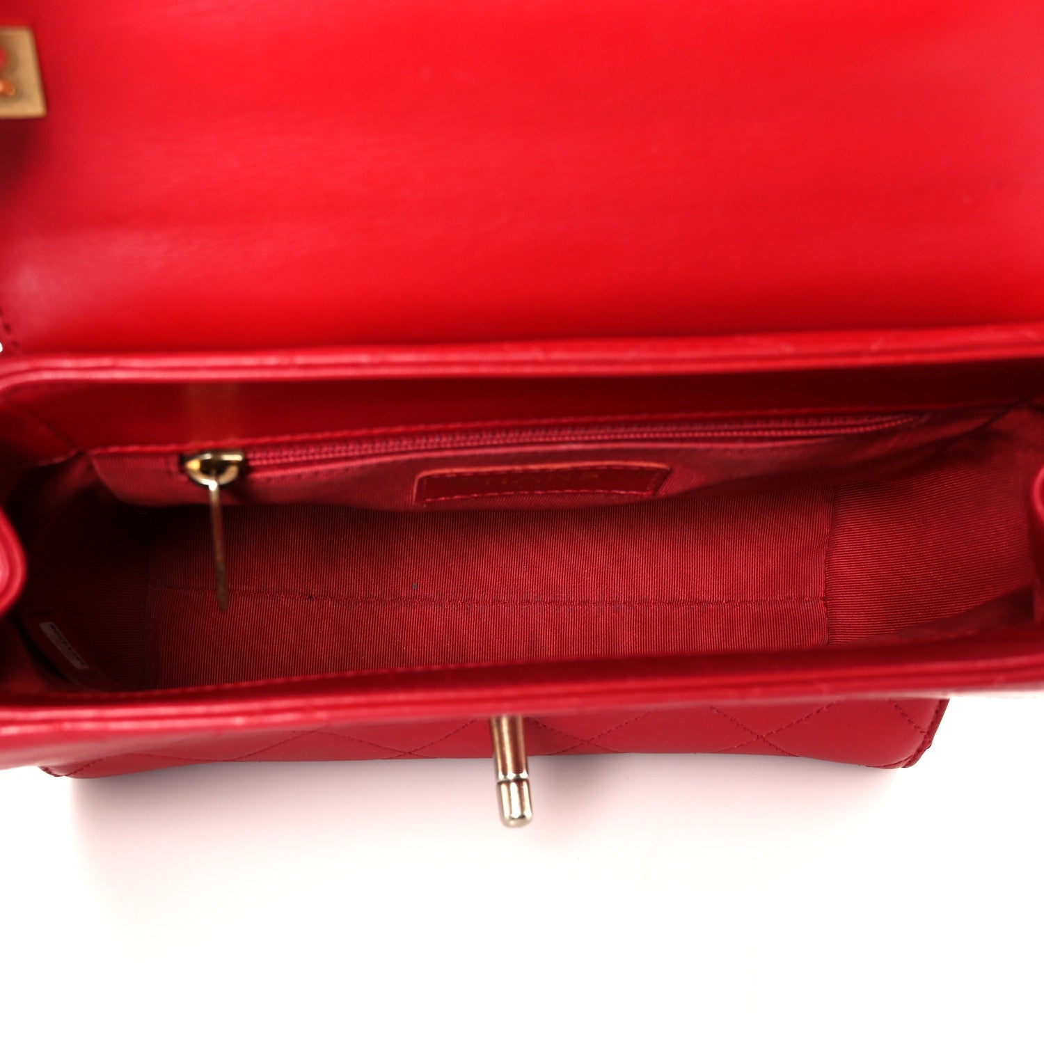 Lambskin Stitched Pearl Logo Top Handle Flap Red
