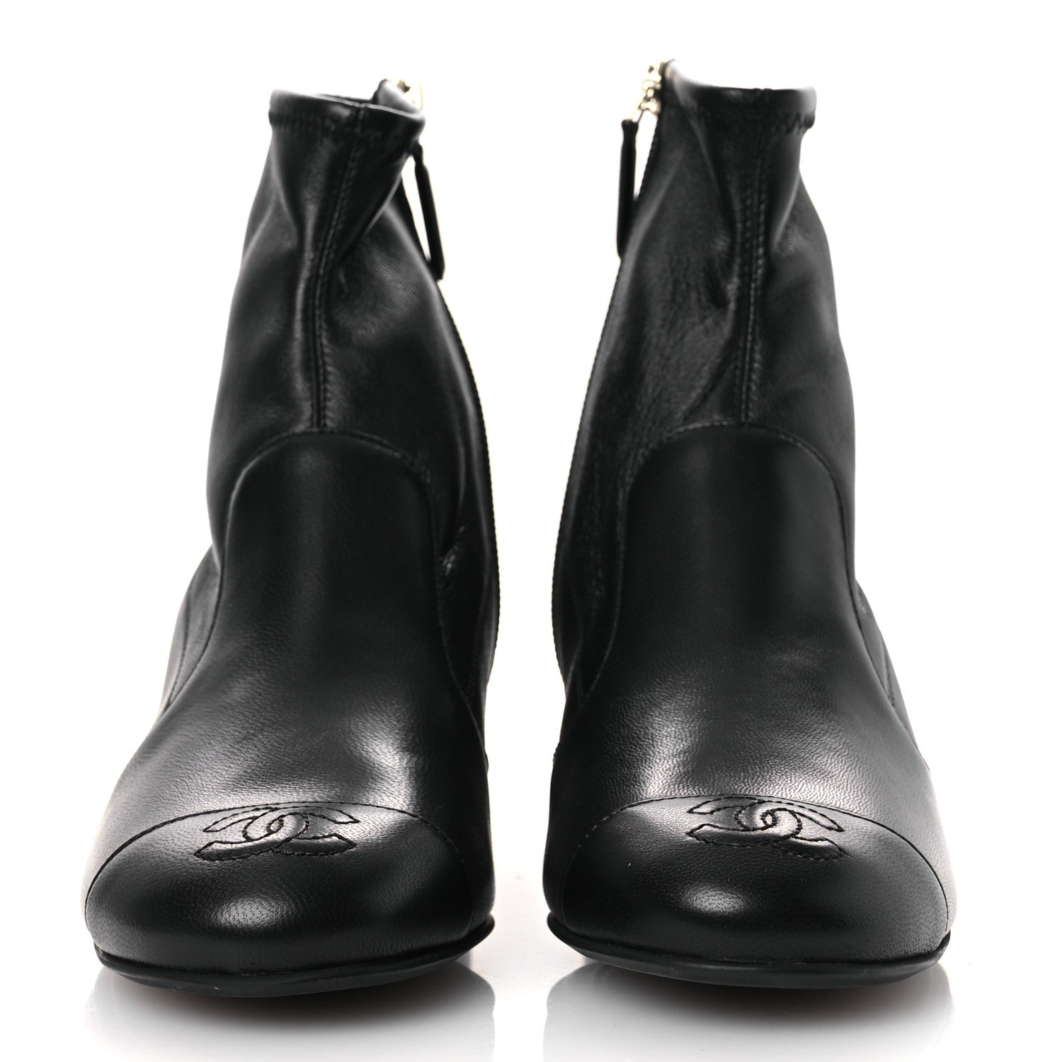 Stretch Lambskin Cap Toe CC Short Boots 36.5 Black
