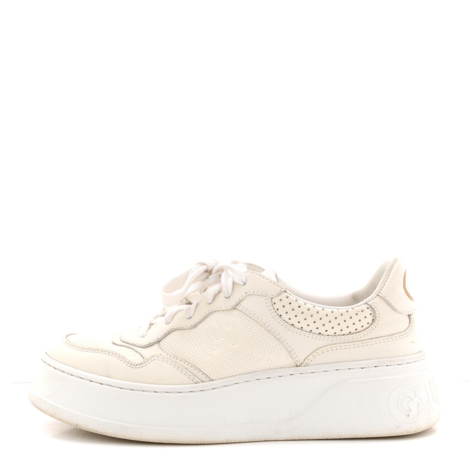 Calfskin GG Tennis Embossed Perforated Womens Platform 55mm Sneakers 37 Great White