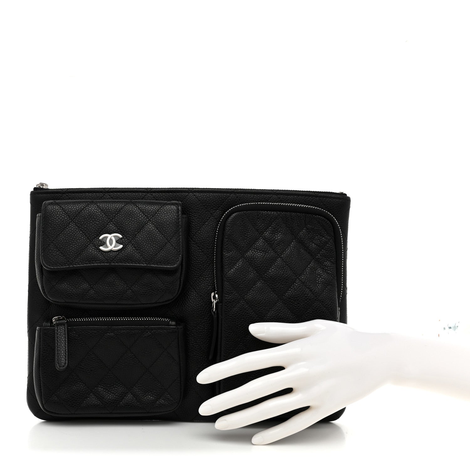 Caviar Quilted Zipped Multi Pouch Black