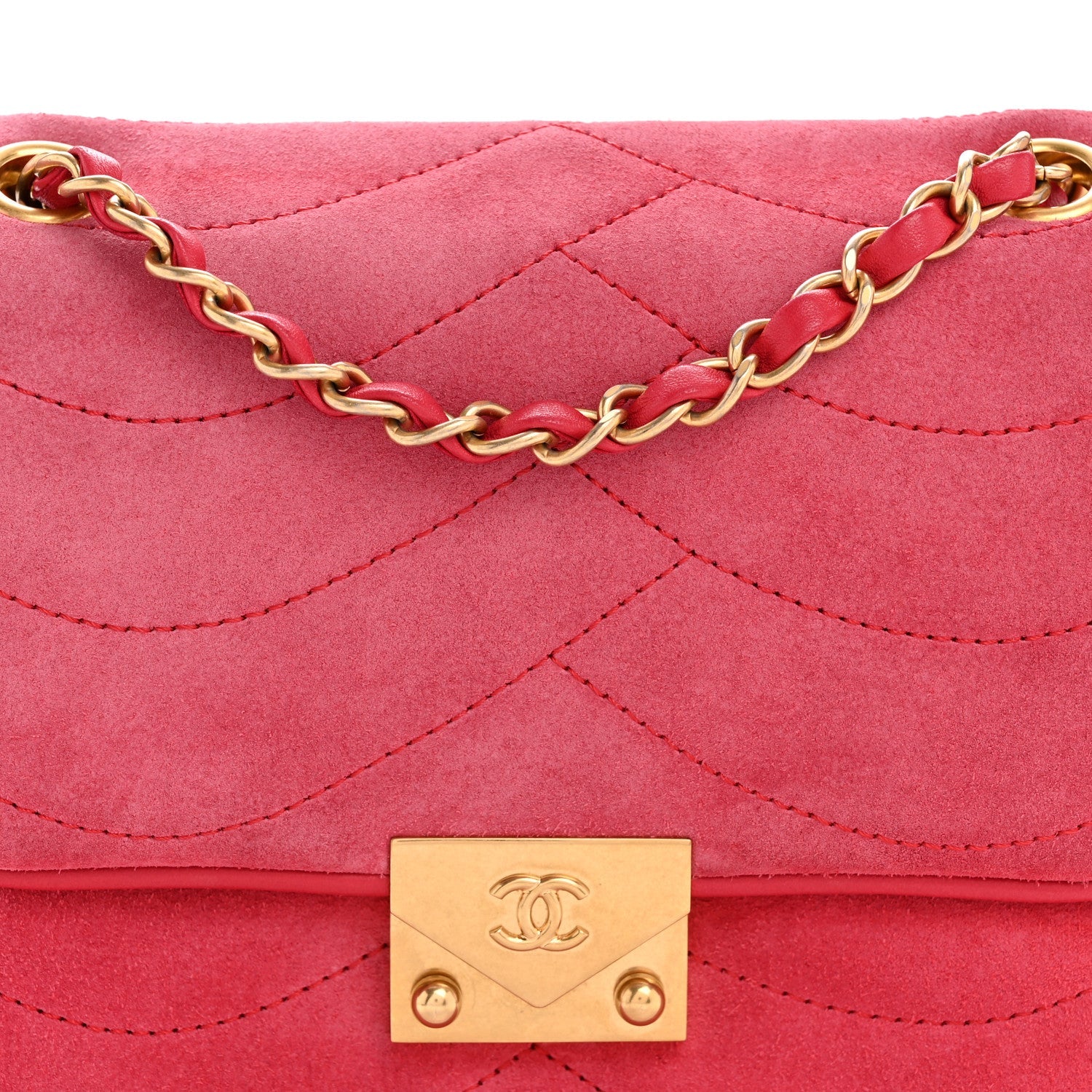 Suede Lambskin Scallop Quilted Mini Pagoda Flap Pink
