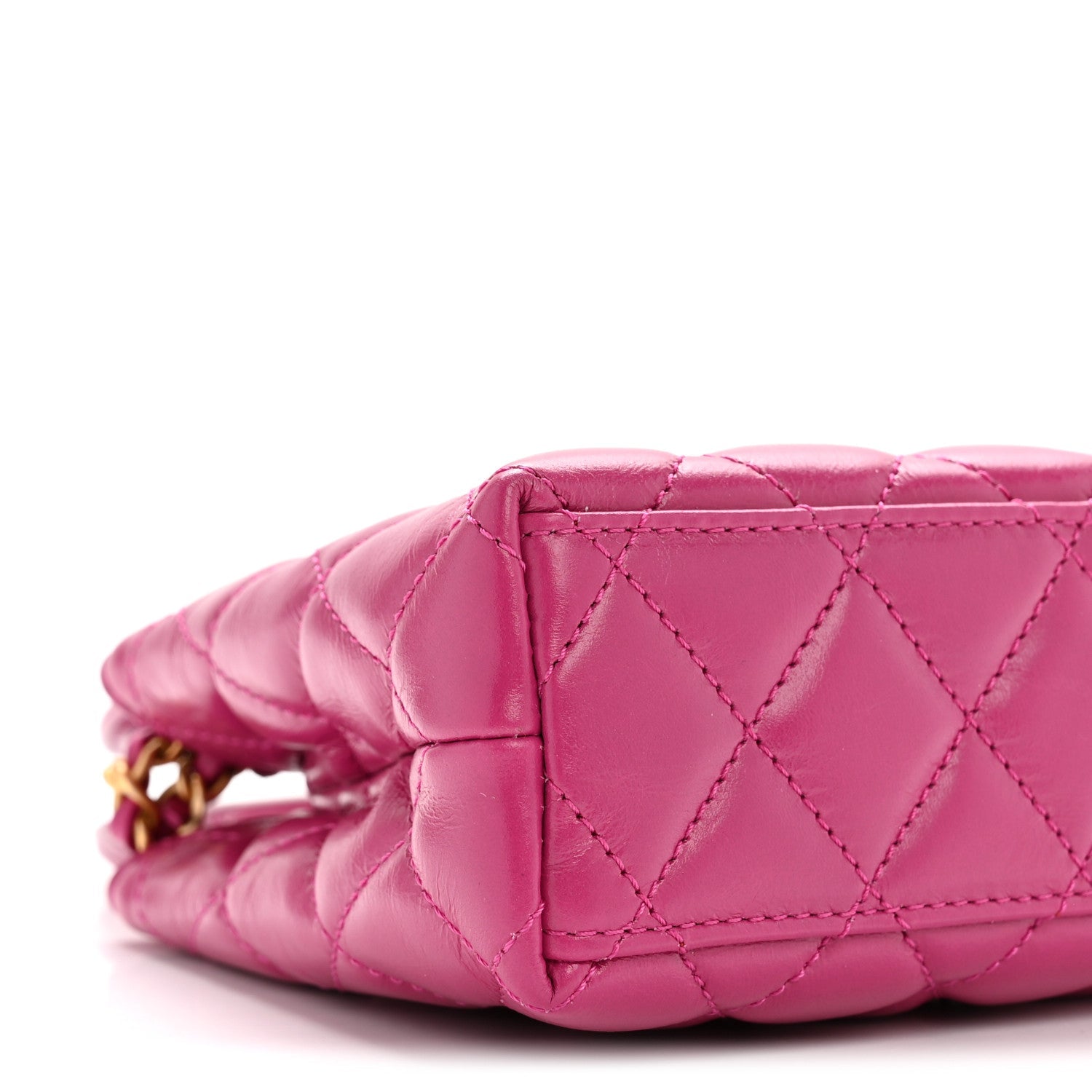 Shiny Aged Calfskin Quilted Nano Kelly Shopper Dark Pink