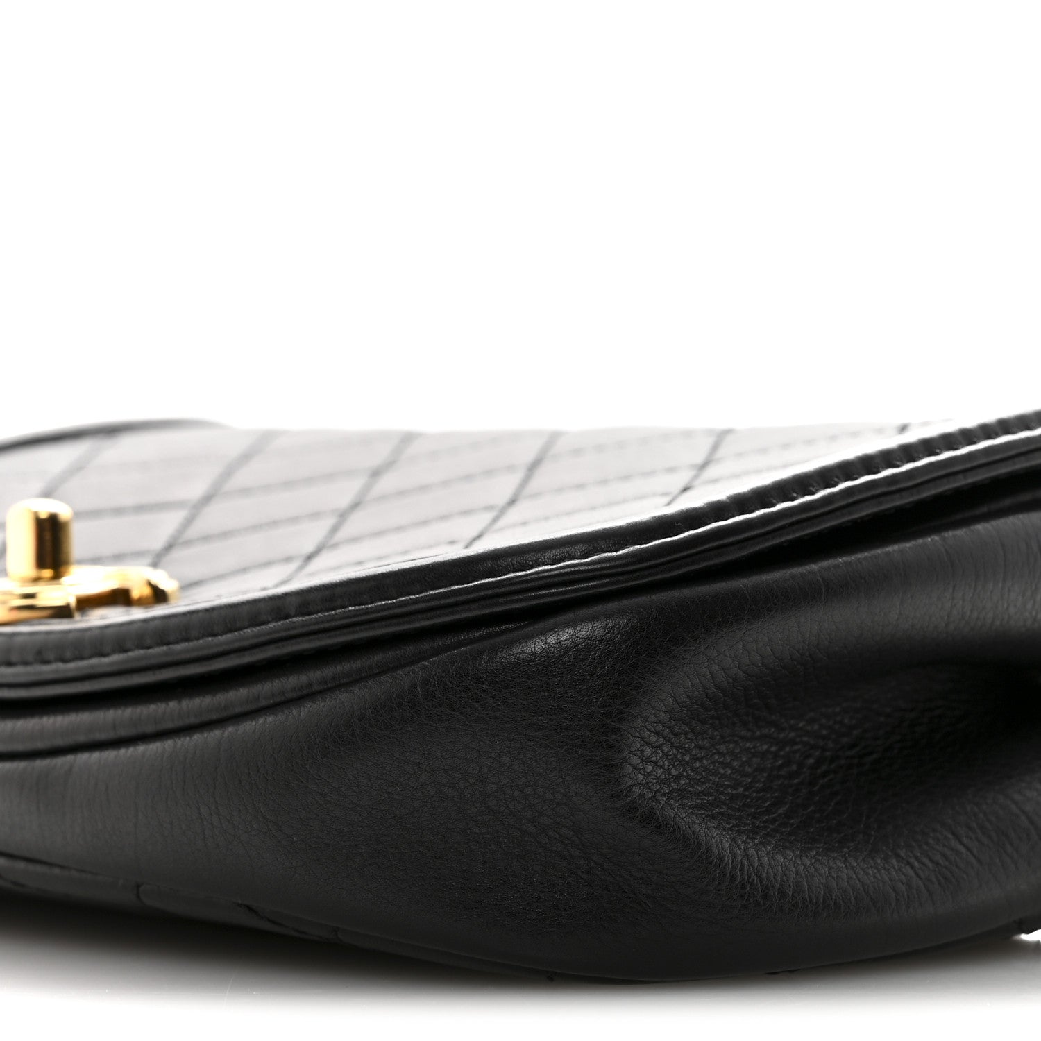Calfskin Quilted Small Underline Flap Black