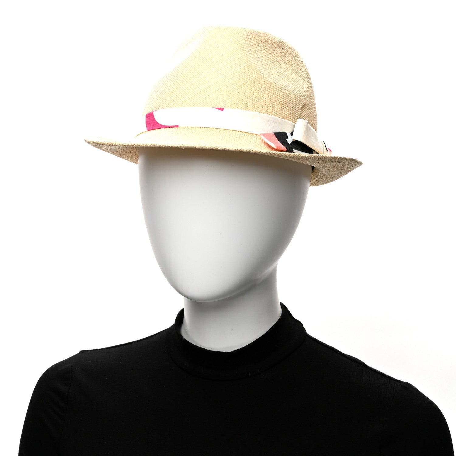 Straw Ribbon Fedora Hat M Beige Multicolor