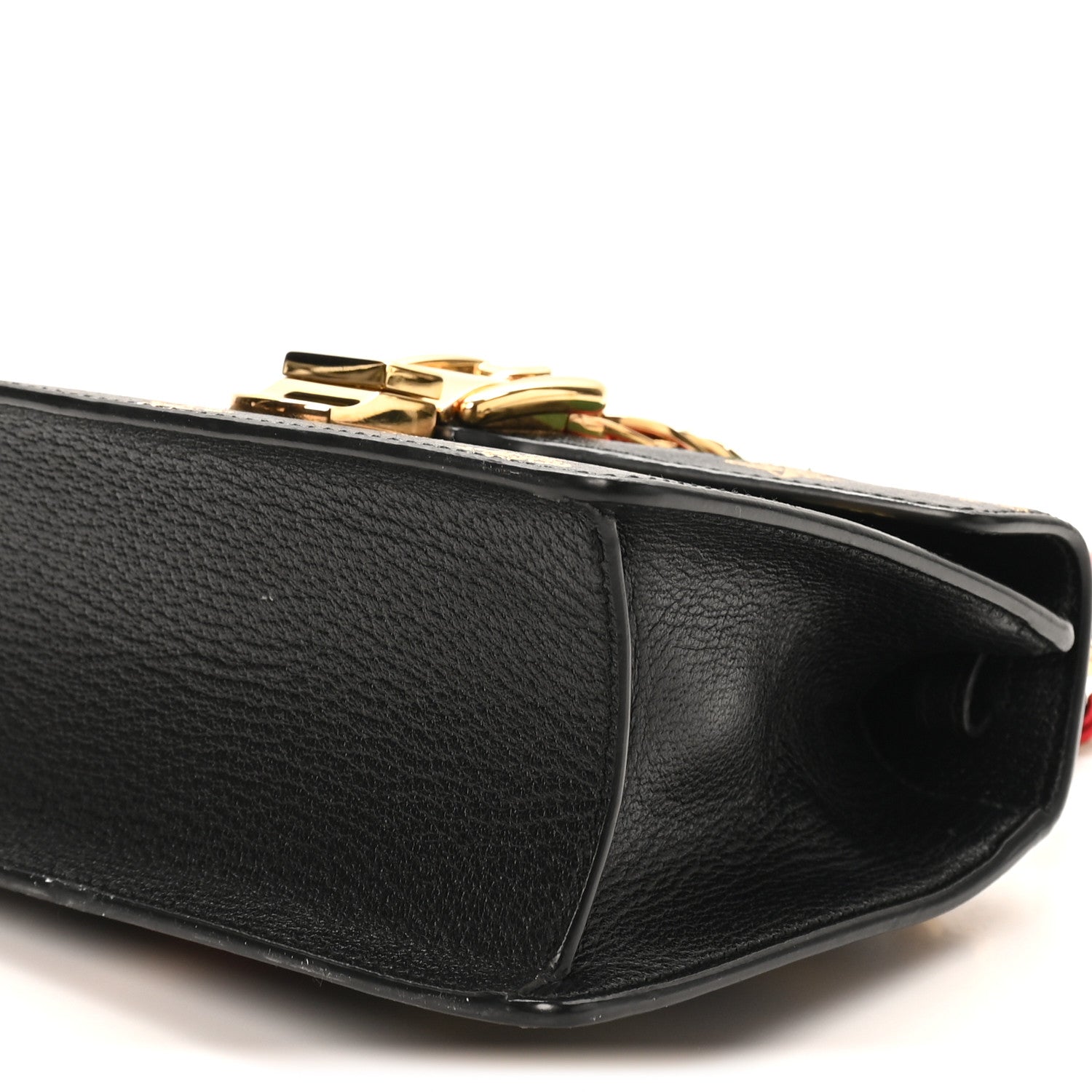 Textured Calfskin Bee Star Print Mini Sylvie Top Handle Bag Black