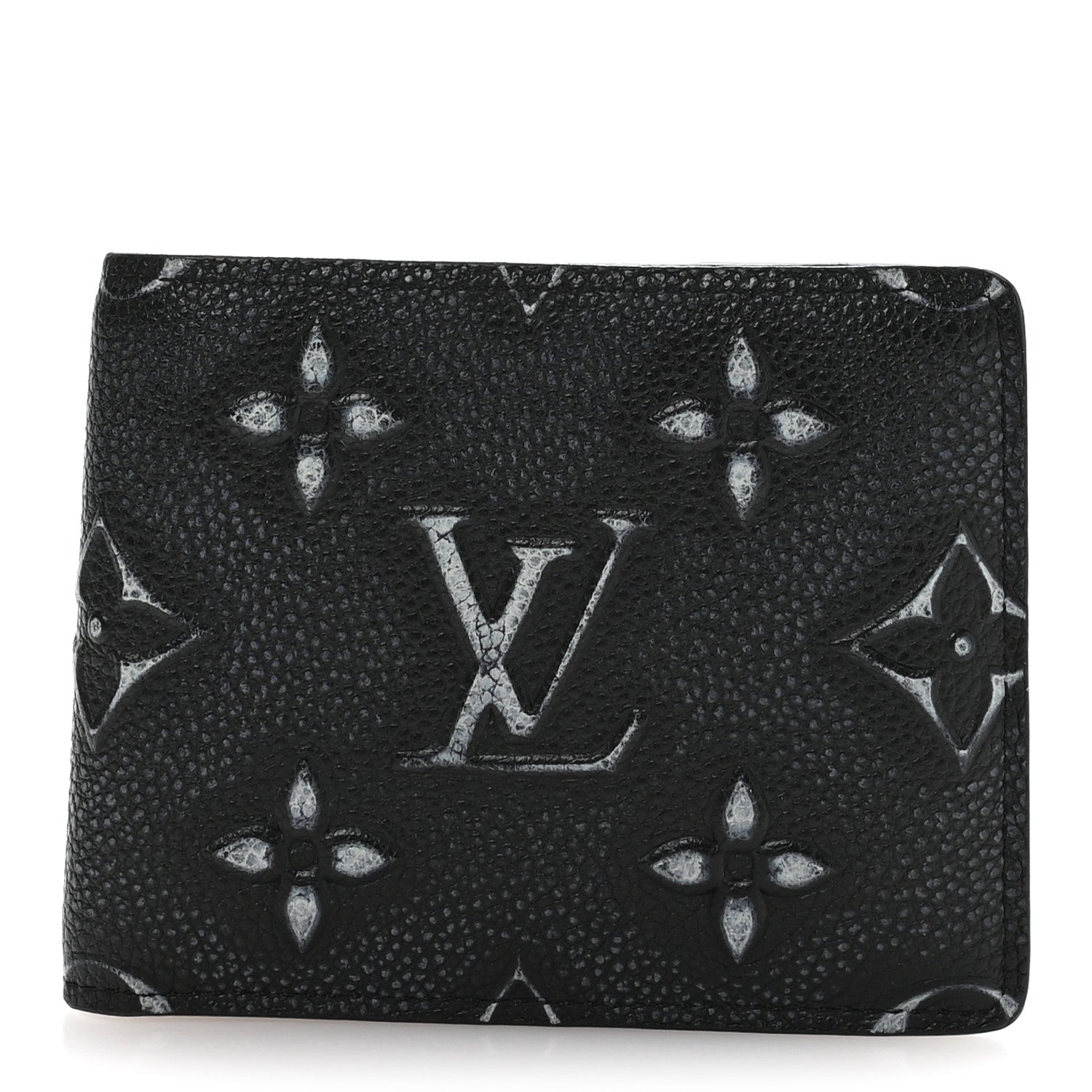Cowhide Faded Monogram Slender Wallet Charcoal