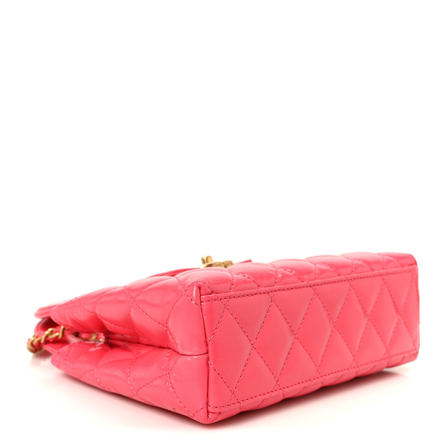Shiny Aged Calfskin Quilted Nano Kelly Shopper Fuchsia