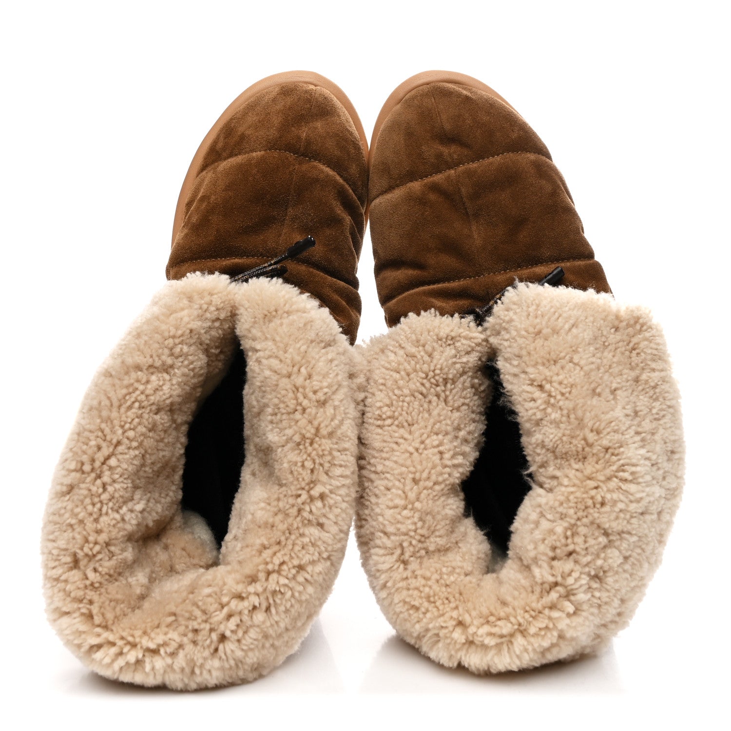 Suede Shearling Quilted Flat Ankle Boot 41 Beige