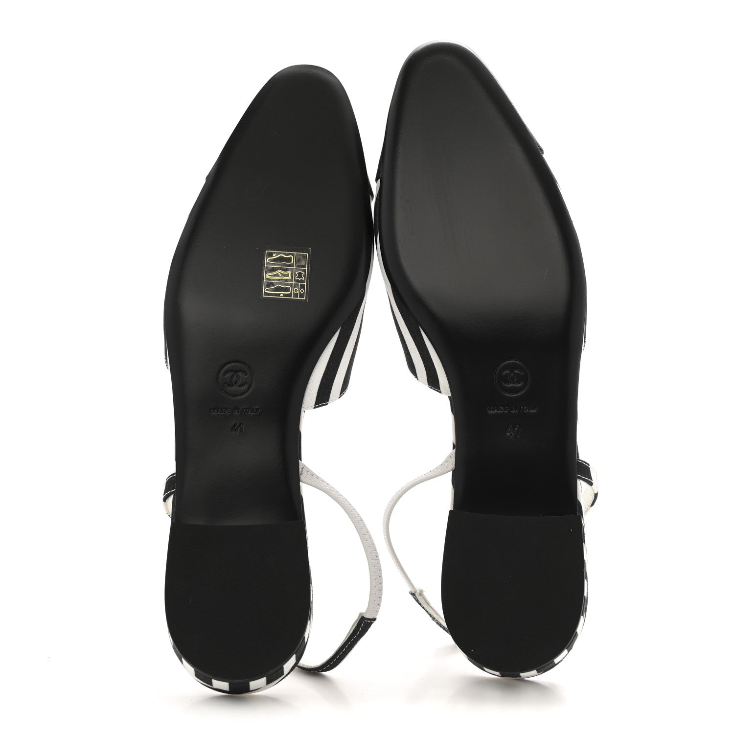 Fabric Grosgrain Cap Toe CC Slingback Flats 41 White Black