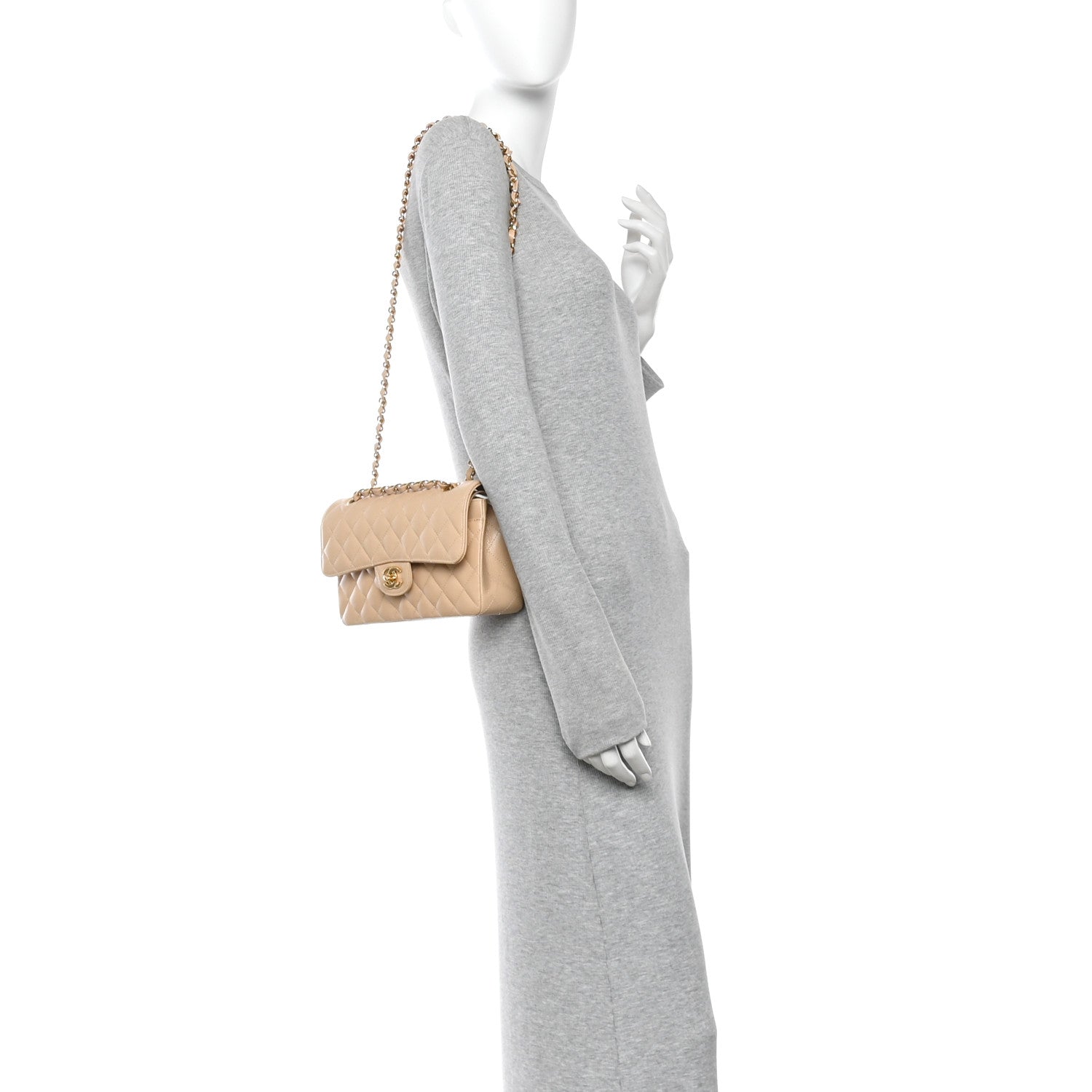 Caviar Quilted Small Double Flap Beige