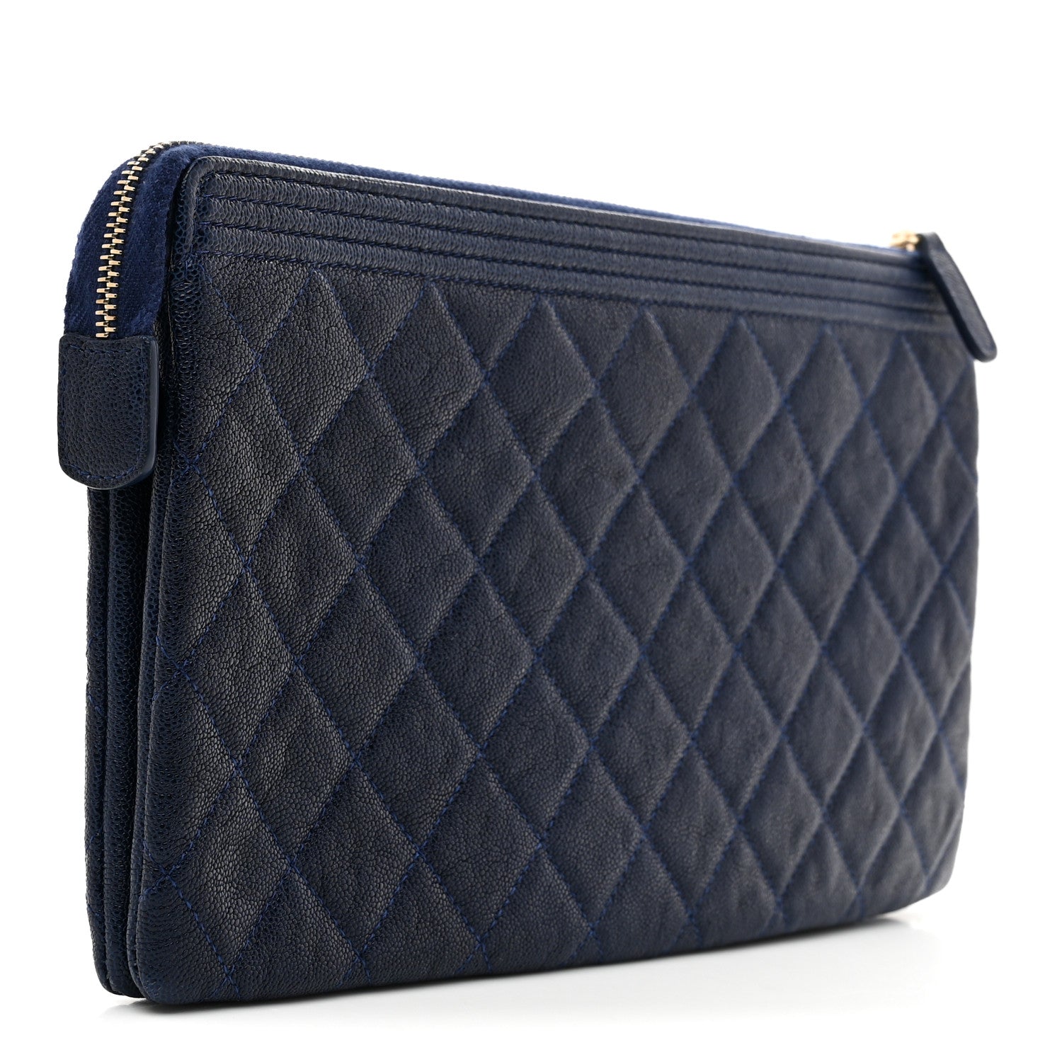 Caviar Quilted Small Zipped Boy Pouch Navy