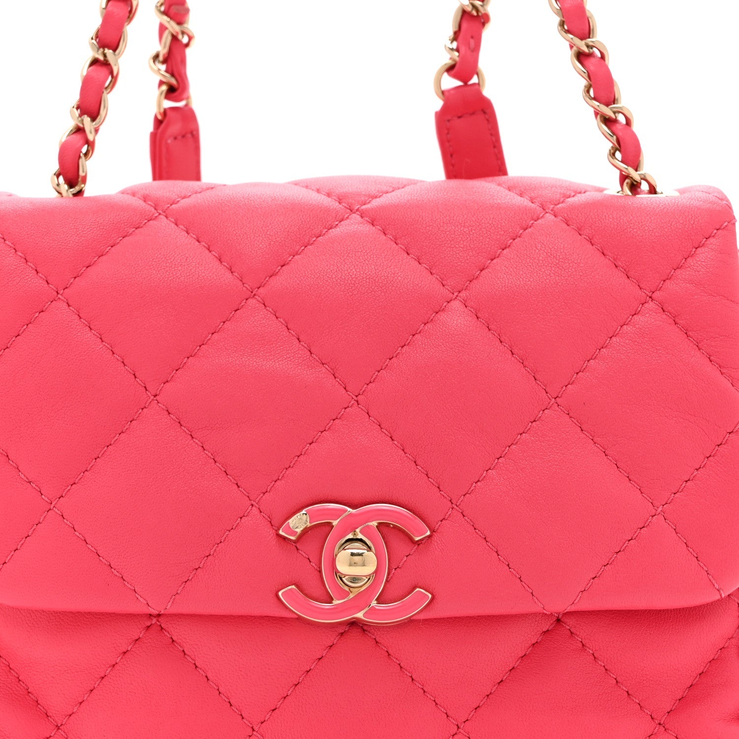 Lambskin Quilted Resin Chain Around Backpack Pink