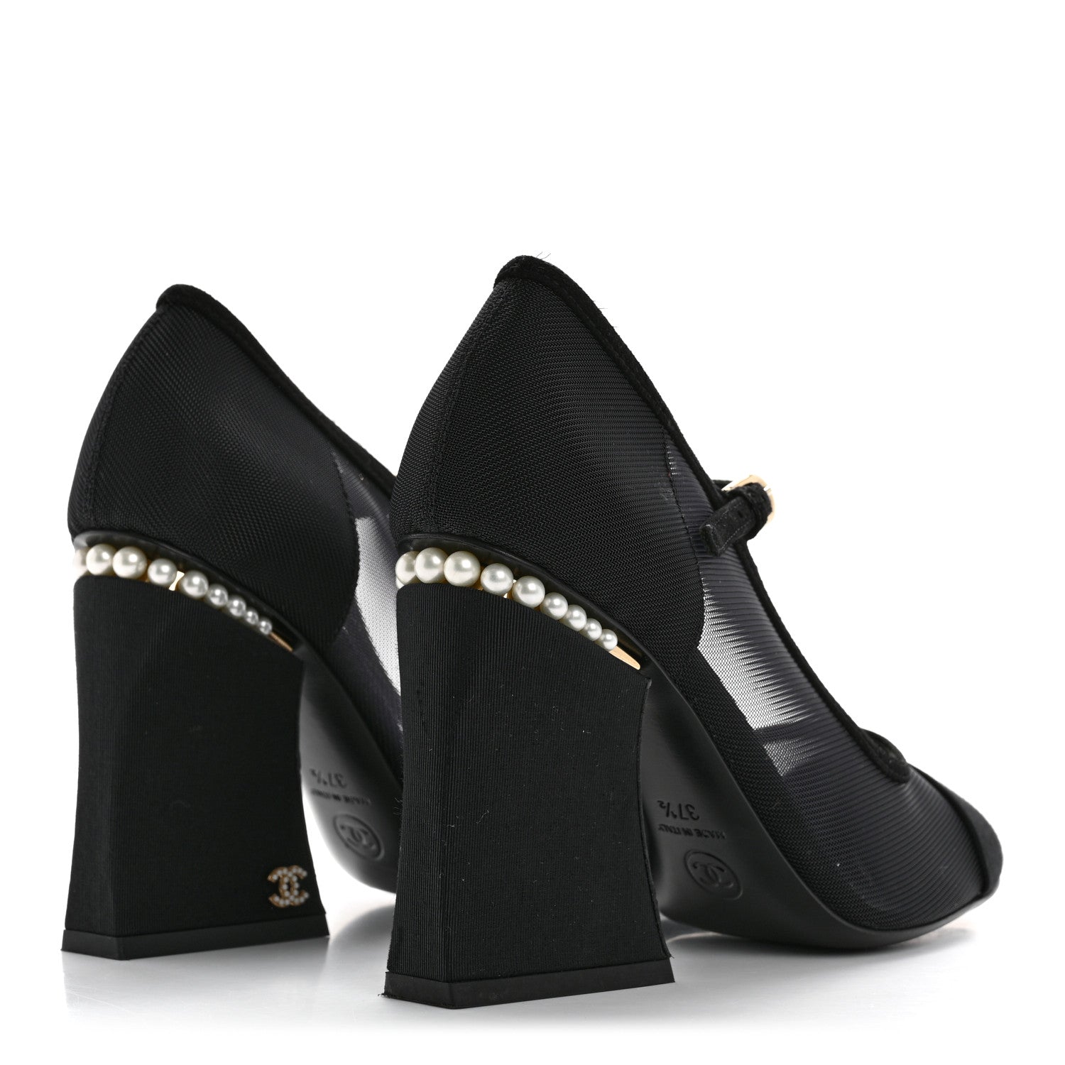 Mesh Suede Grosgrain Pearls Cap Toe Mary Jane Pumps  37.5 Black