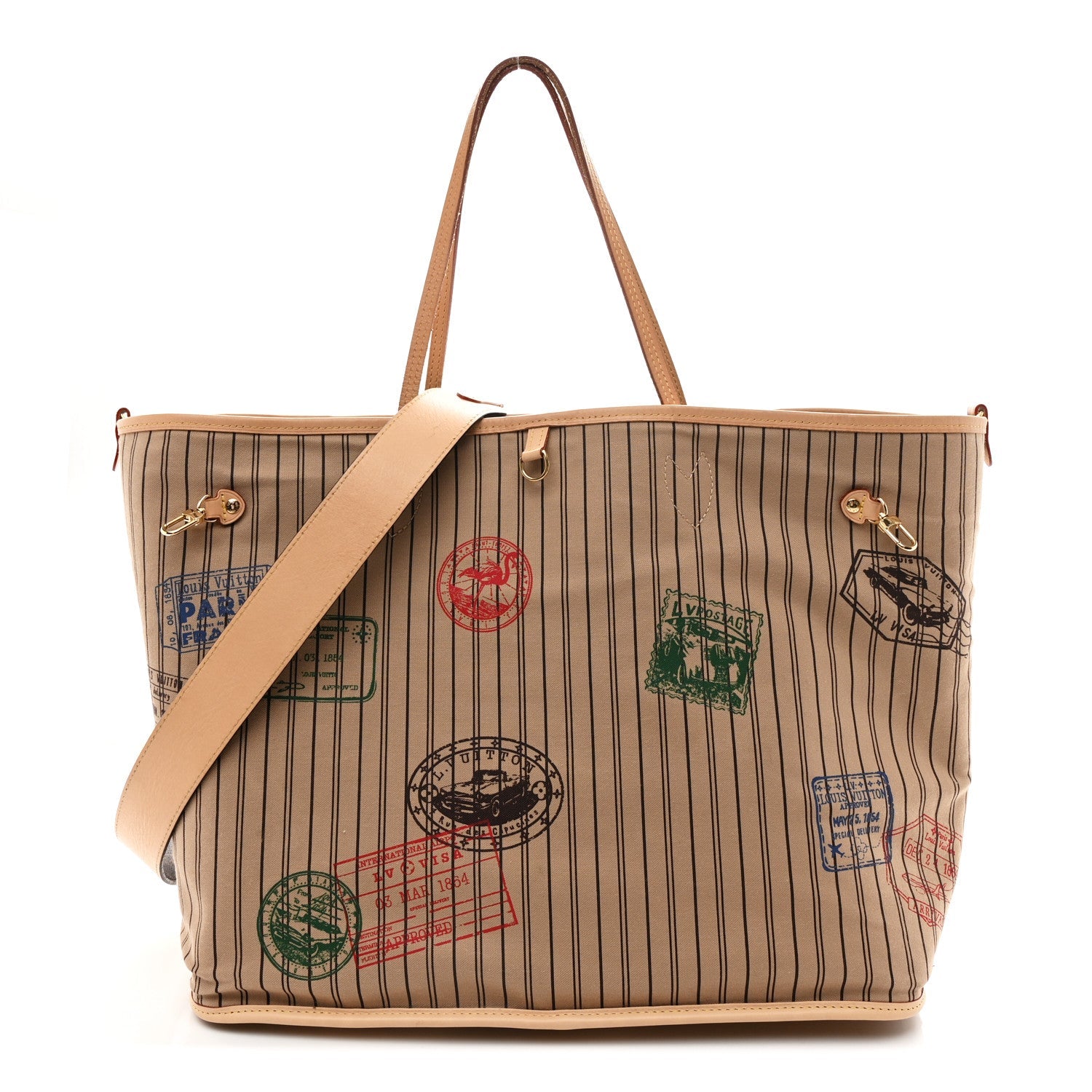 Monogram Stamped Inside Out Neverfull Bandouliere GM Beige