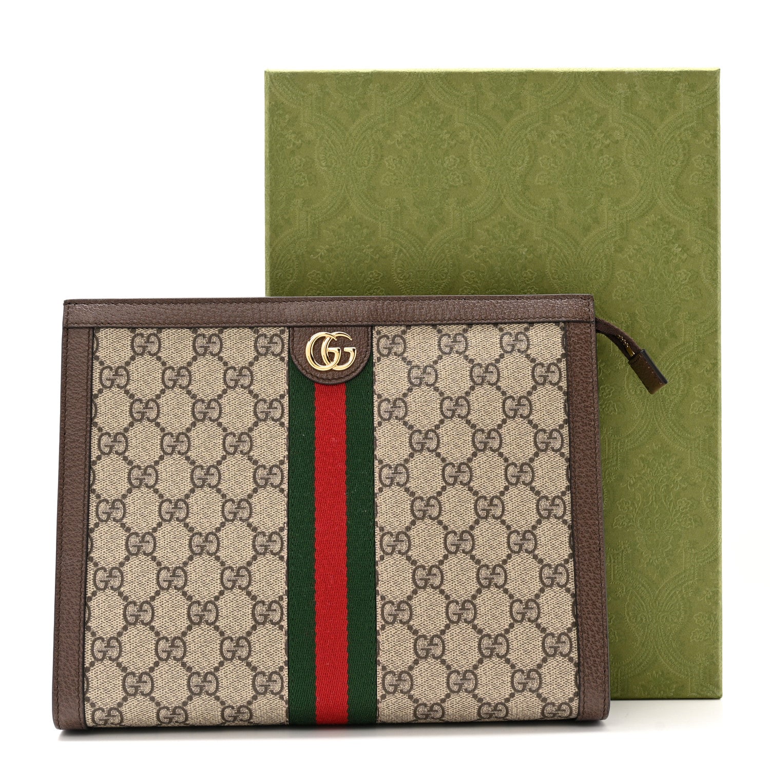 GG Supreme Monogram Web Ophidia Pouch Brown