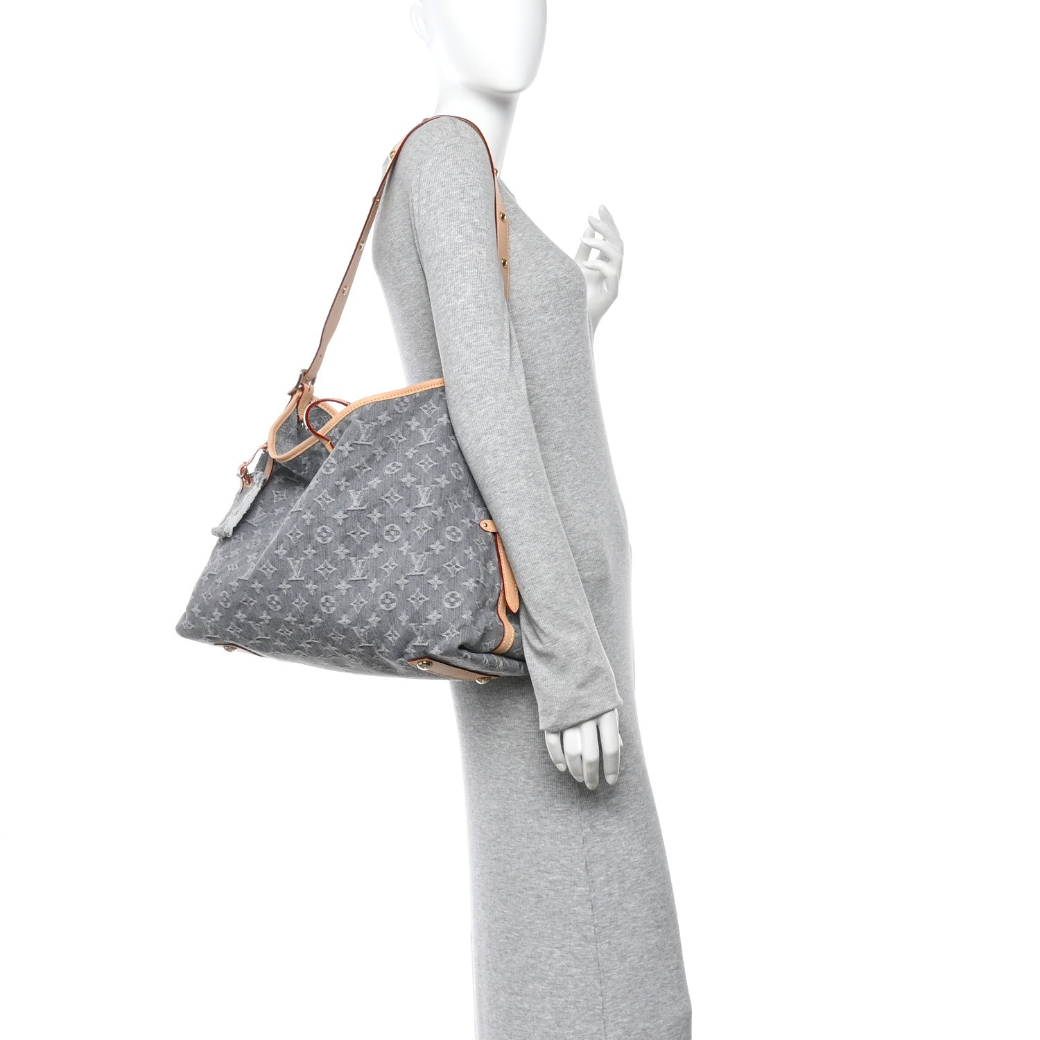 Monogram Denim CarryAll MM Washed Grey