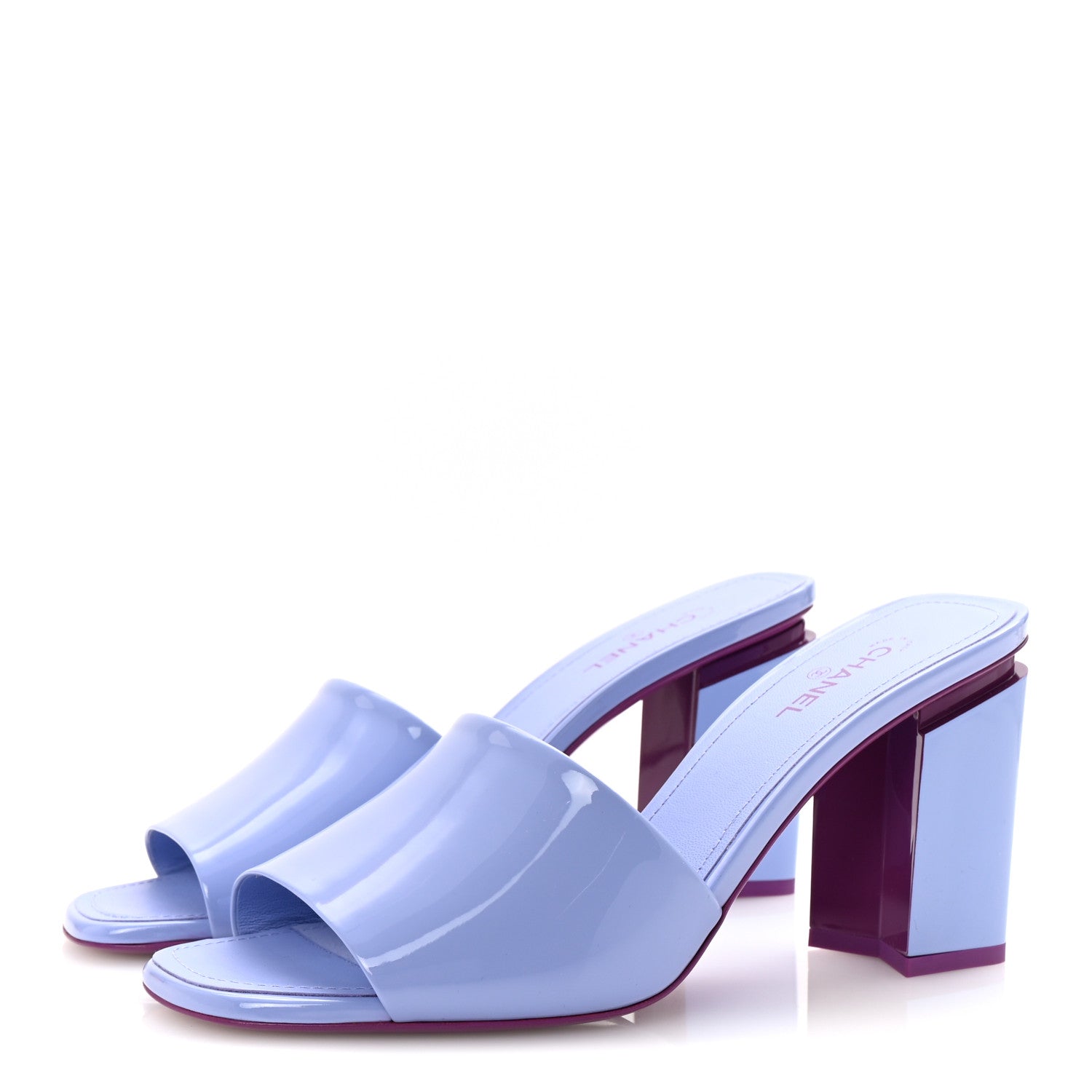 Patent Calfskin CC Mules 40 Light Purple Dark Purple