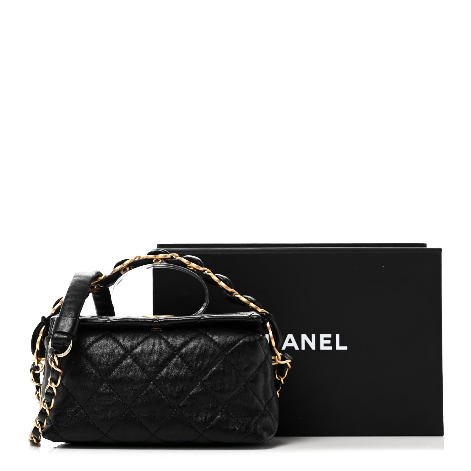 Crumpled Lambskin Quilted Small CC Links Shoulder Bag Black