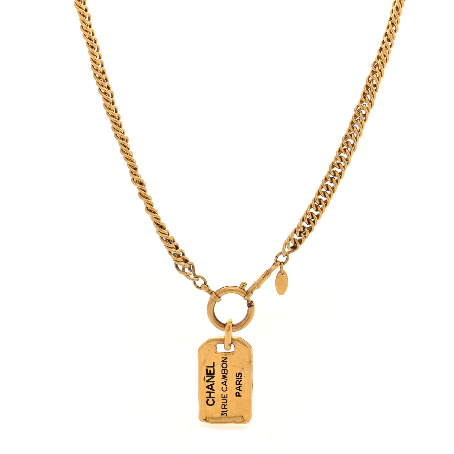 Metal ID Dog Tag Rue Cambon Necklace Gold