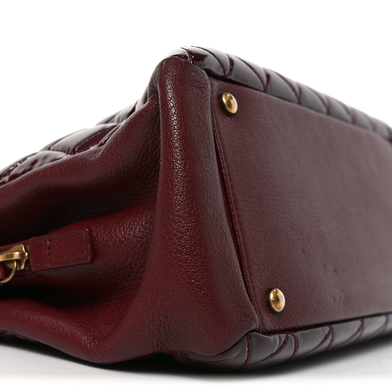 Patent Goatskin Quilted Small CC Eyelet Tote Burgundy