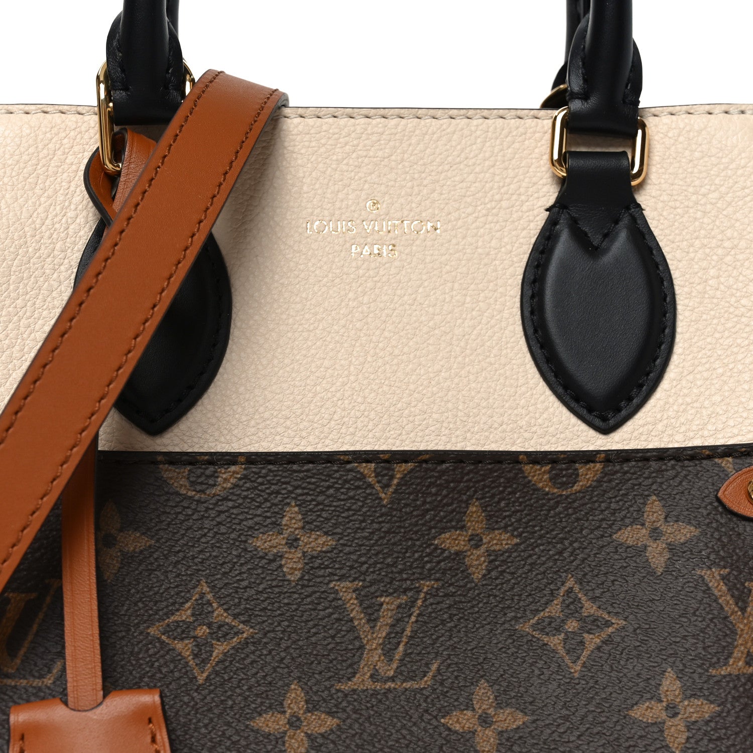 Calfskin Monogram Fold Tote PM Cream Khaki Black