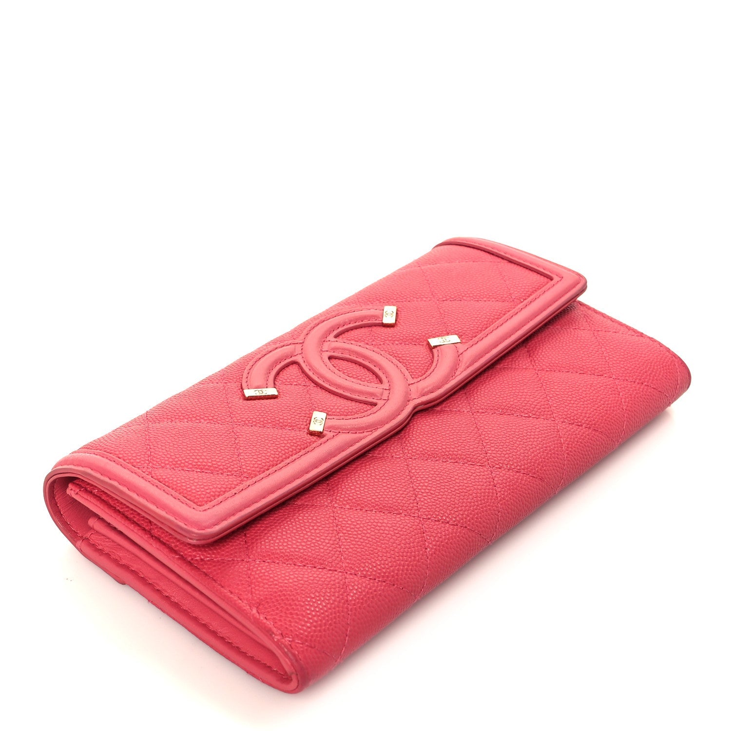Caviar Quilted Large Filigree Gusset Flap Wallet Pink