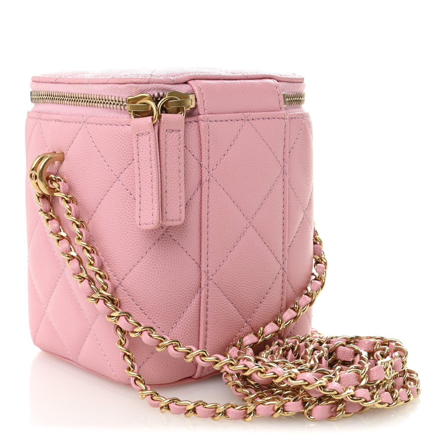 Caviar Quilted Tiny CC Vanity Case With Chain Pink