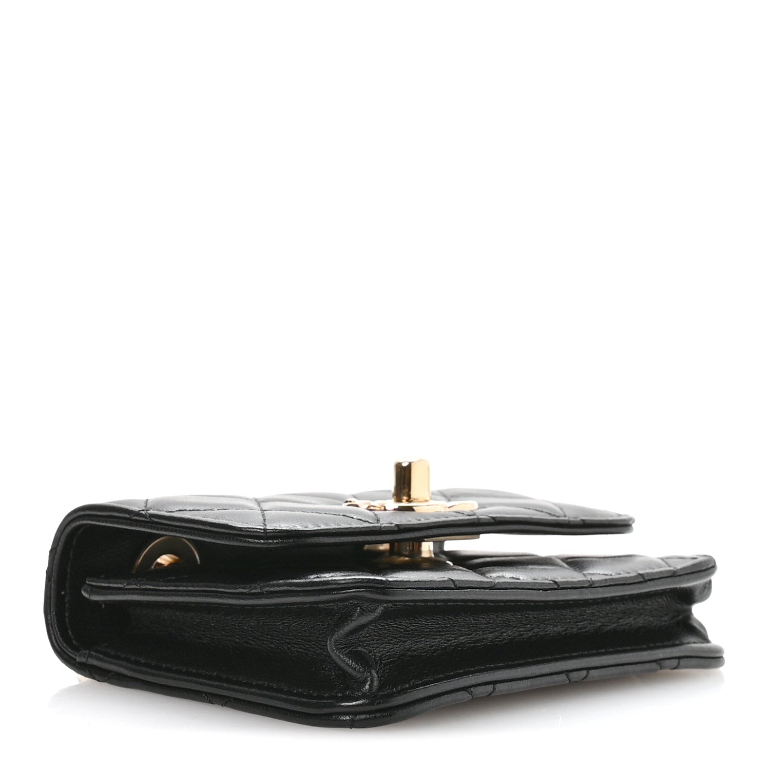Lambskin Quilted Trendy CC Card Holder On Chain Black