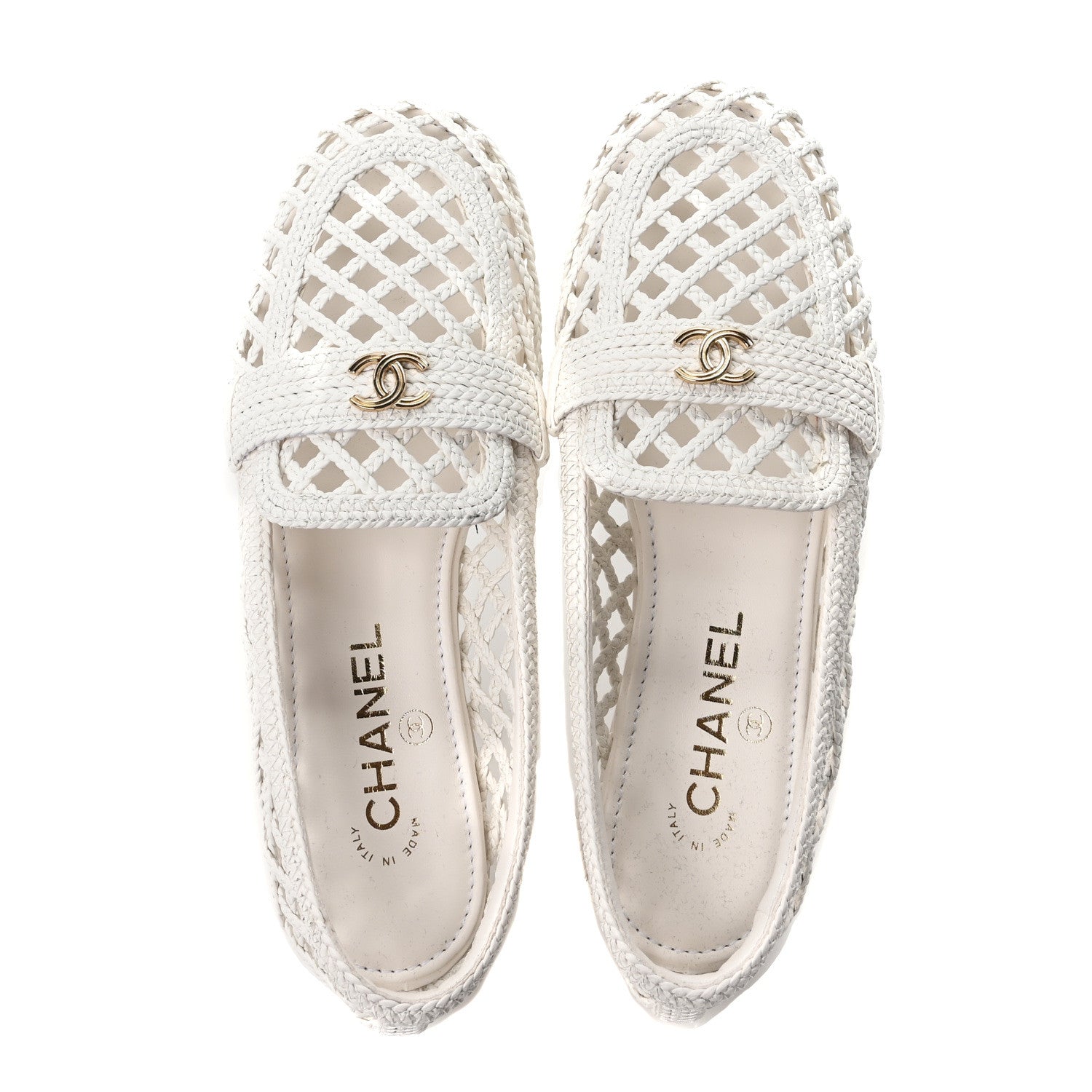 Braided Lambskin CC Mocassin Loafers 39 White