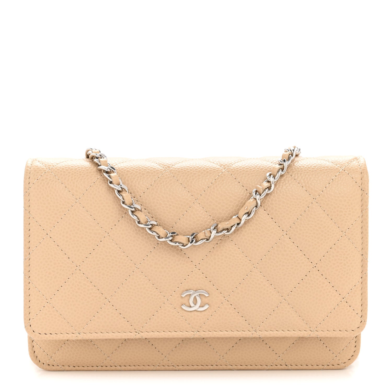 Caviar Quilted Wallet on Chain WOC Beige