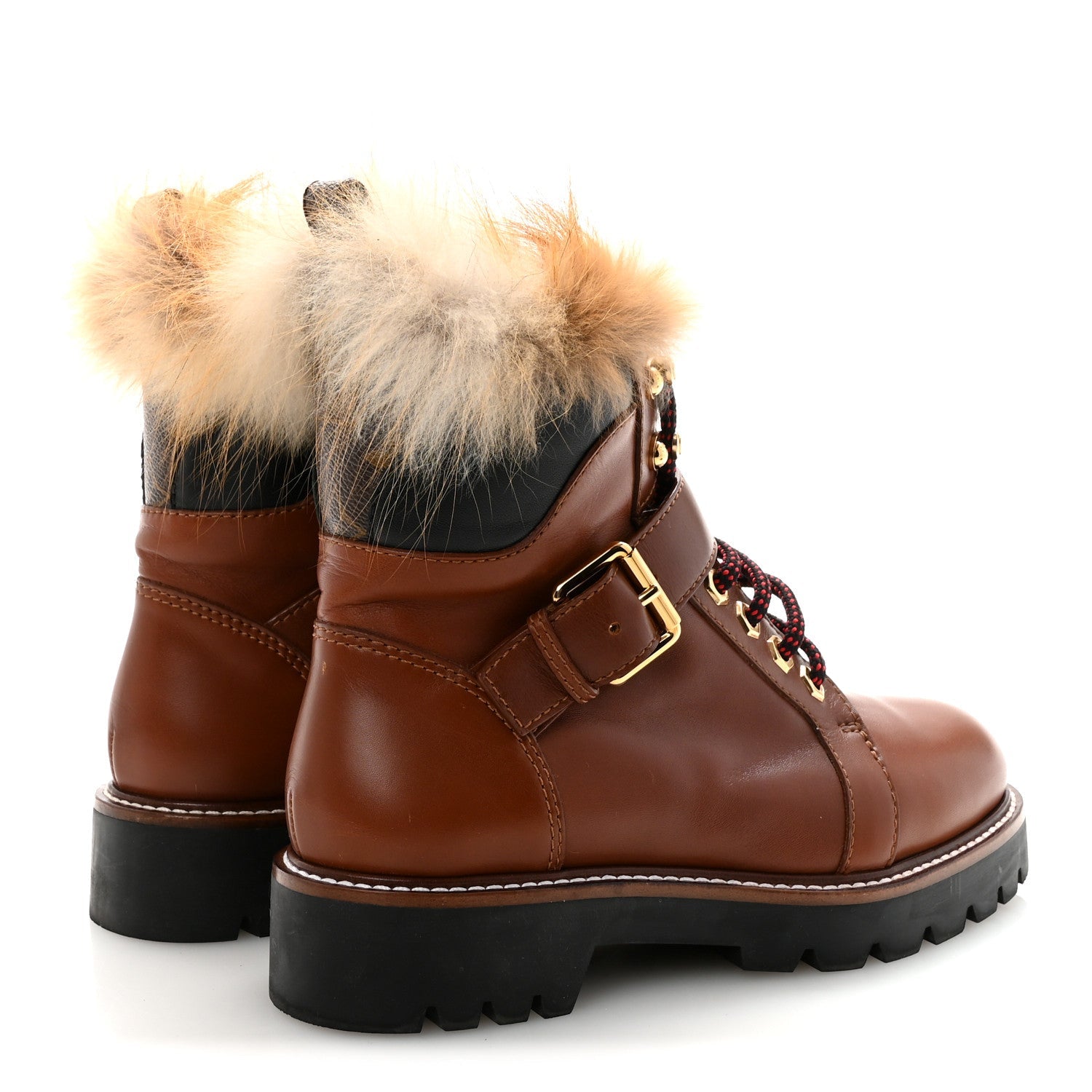 Calfskin Fur Territory Flat Ranger Combat Boots 37 Cognac