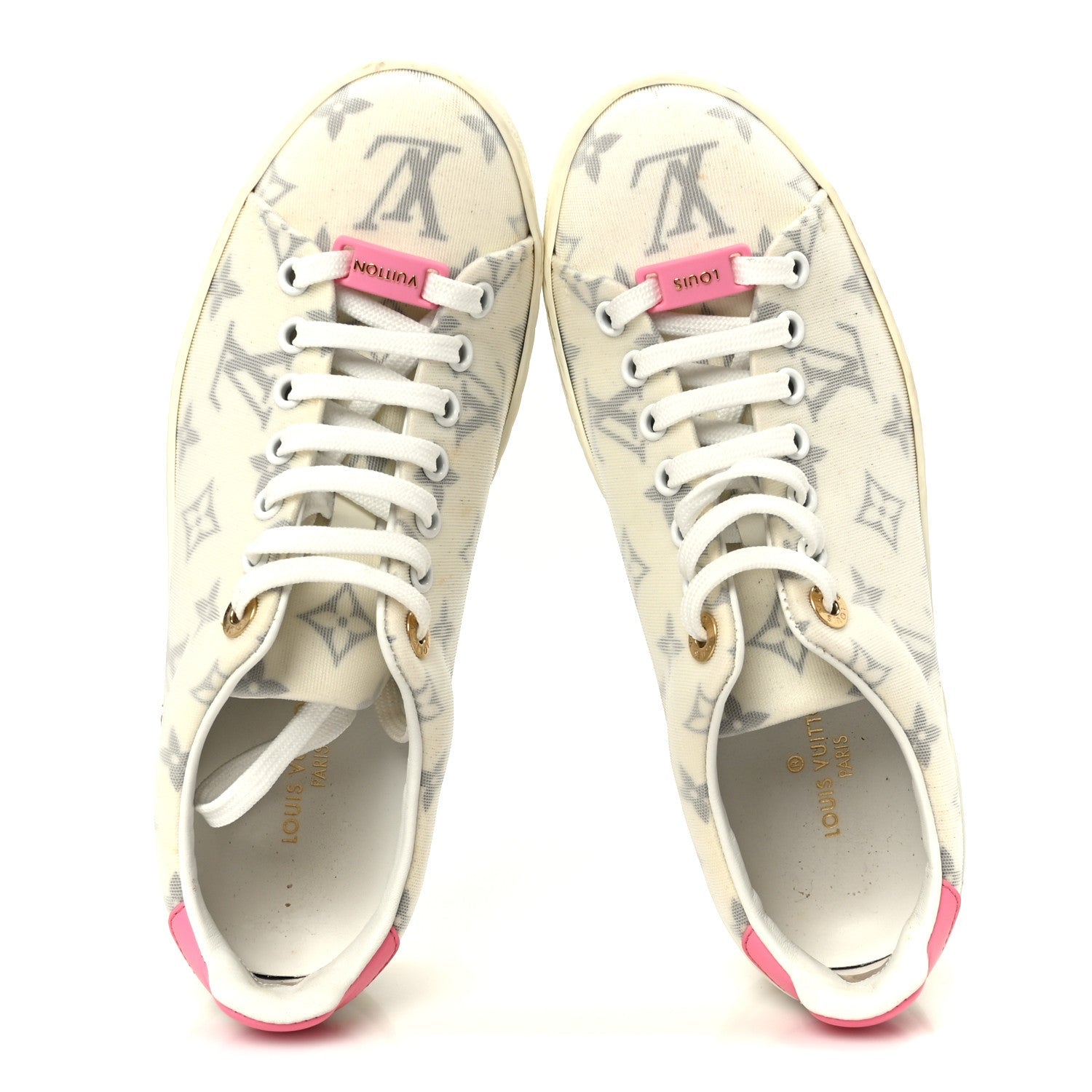 Technical Fabric Calfskin Monogram Frontrow Sneakers 35.5 Pink