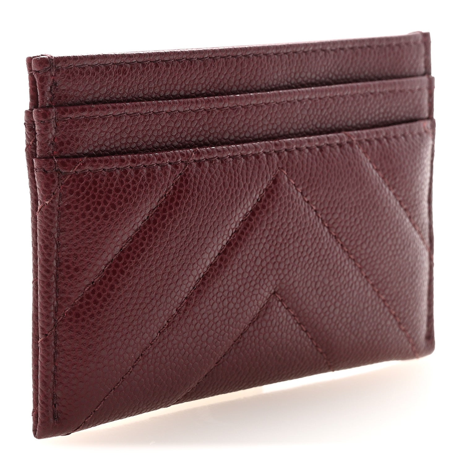 Caviar Chevron Quilted Card Holder Dark Burgundy