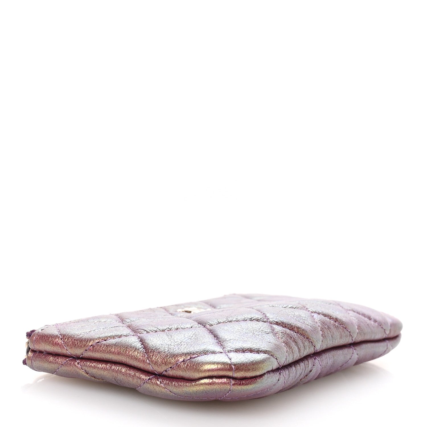 Iridescent Lambskin Quilted Small Cosmetic Case Purple