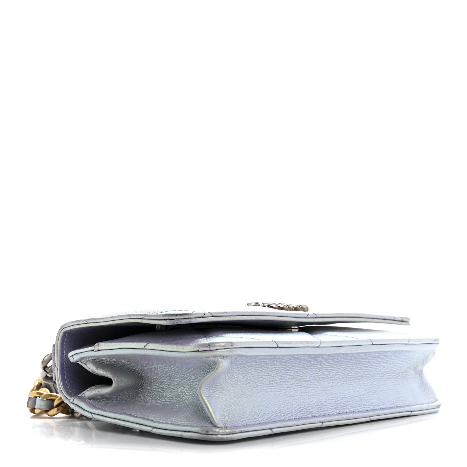 Iridescent Calfskin Quilted Chanel 19 Wallet On Chain WOC Light Purple
