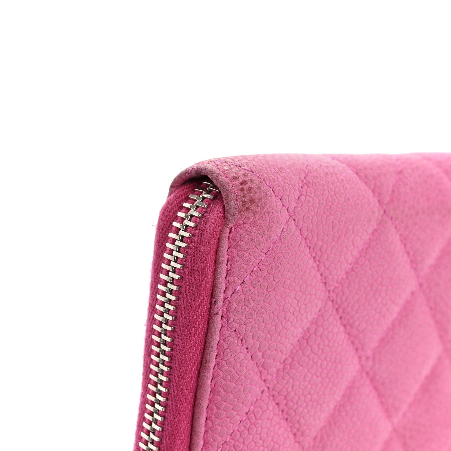 Iridescent Caviar Quilted Medium Zip Around Wallet Pink