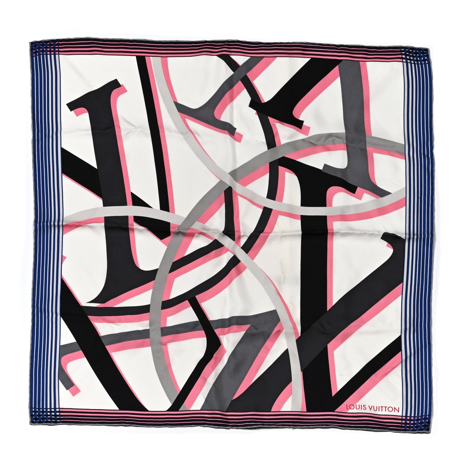 Silk LV Monogram Square Scarf Blue Pink
