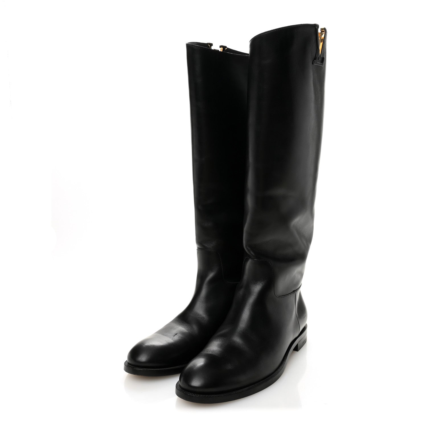 Calfskin Heritage Flat High Boots 38.5 Black